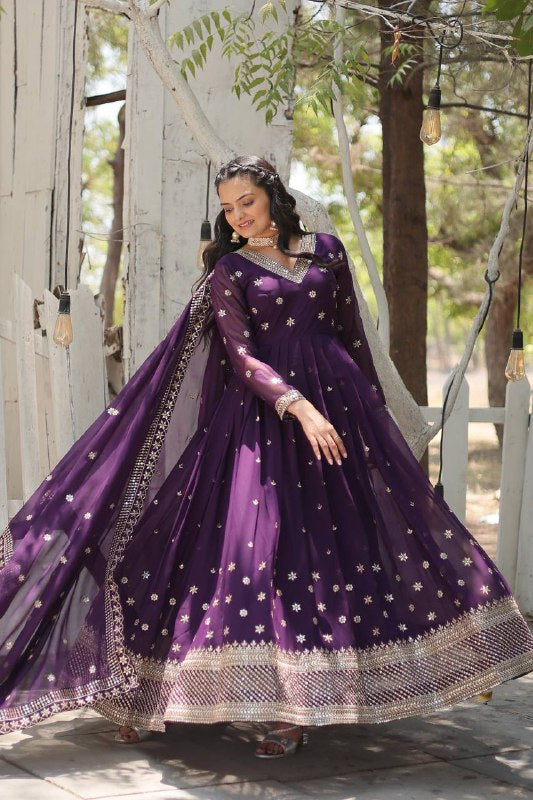 Magnificent Faux Georgette Rich Sequins Worked Designer Gown - INDIAN ELEGANCE