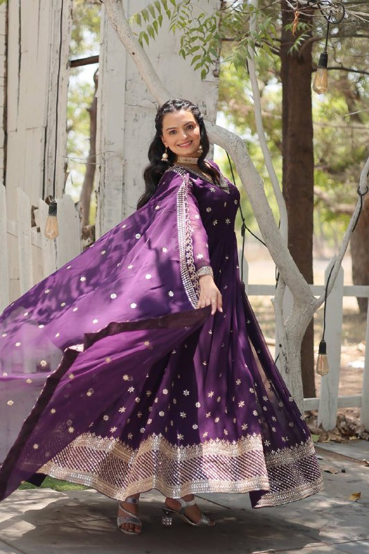 Magnificent Faux Georgette Rich Sequins Worked Designer Gown - INDIAN ELEGANCE