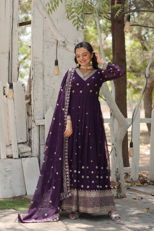 Magnificent Faux Georgette Rich Sequins Worked Designer Gown - INDIAN ELEGANCE