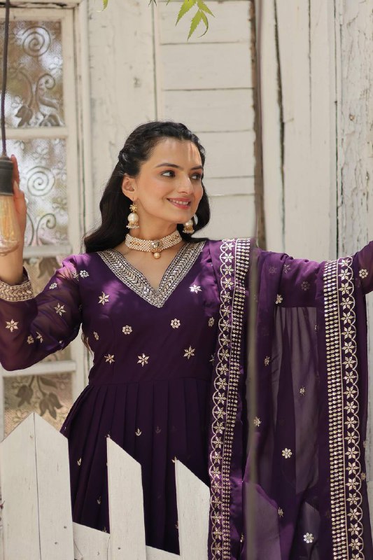 Magnificent Faux Georgette Rich Sequins Worked Designer Gown - INDIAN ELEGANCE
