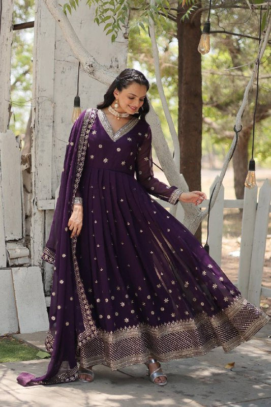 Magnificent Faux Georgette Rich Sequins Worked Designer Gown - INDIAN ELEGANCE