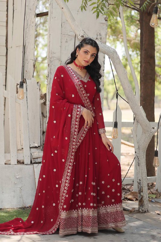 Magnificent Faux Georgette Rich Sequins Worked Designer Gown - INDIAN ELEGANCE