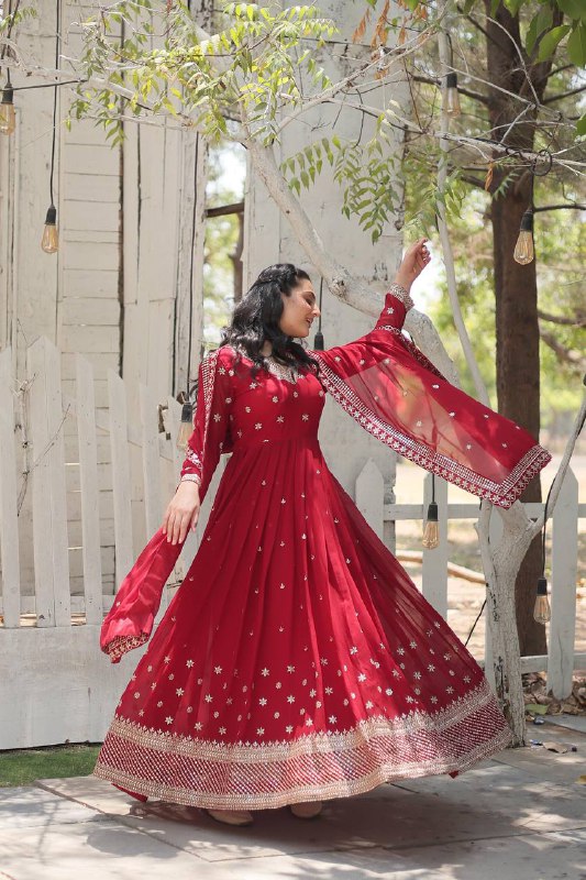 Magnificent Faux Georgette Rich Sequins Worked Designer Gown - INDIAN ELEGANCE