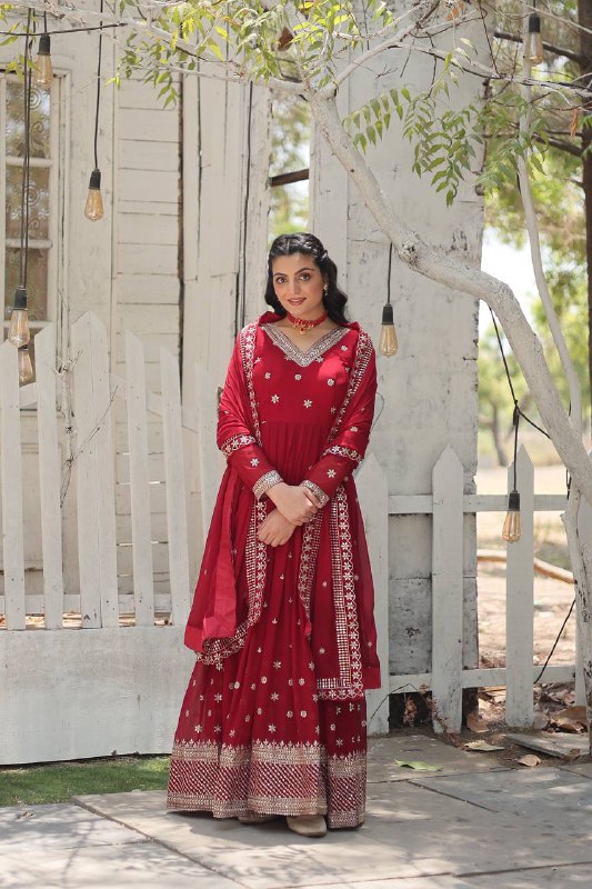 Magnificent Faux Georgette Rich Sequins Worked Designer Gown - INDIAN ELEGANCE