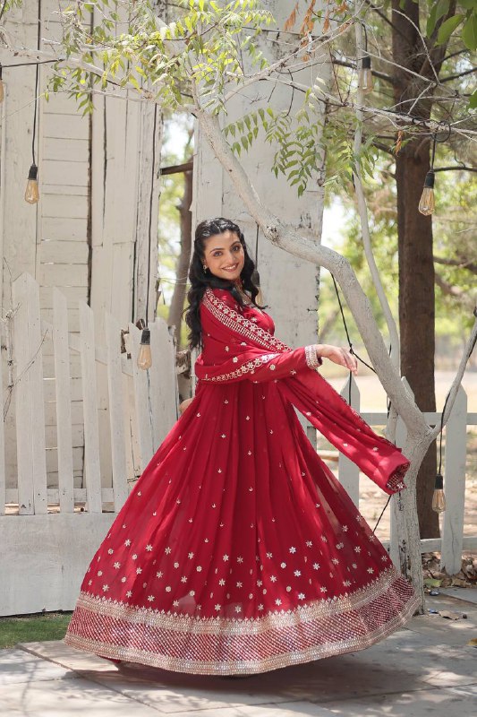 Magnificent Faux Georgette Rich Sequins Worked Designer Gown - INDIAN ELEGANCE