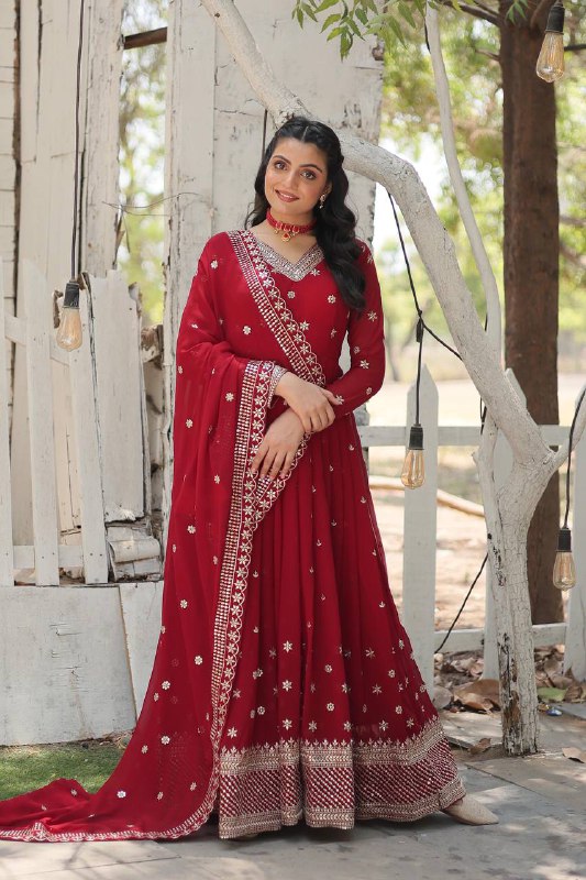 Magnificent Faux Georgette Rich Sequins Worked Designer Gown - INDIAN ELEGANCE