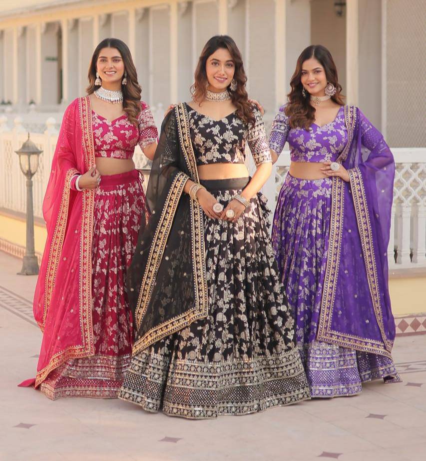 Fascinating Pure Viscous Jacquard Sequins Embroidered Lehenga Choli - INDIAN ELEGANCE