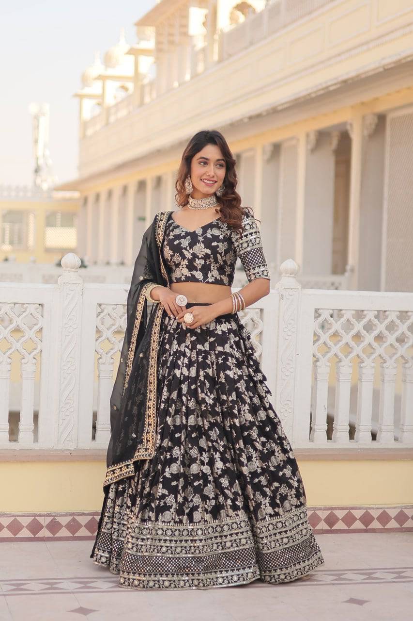 Fascinating Pure Viscous Jacquard Sequins Embroidered Lehenga Choli - INDIAN ELEGANCE