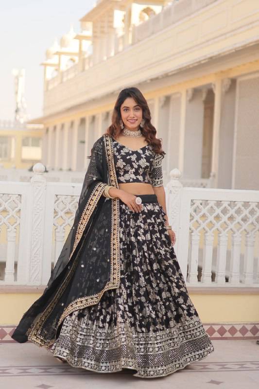 Fascinating Pure Viscous Jacquard Sequins Embroidered Lehenga Choli - INDIAN ELEGANCE