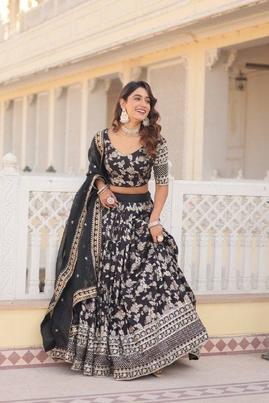 Fascinating Pure Viscous Jacquard Sequins Embroidered Lehenga Choli - INDIAN ELEGANCE