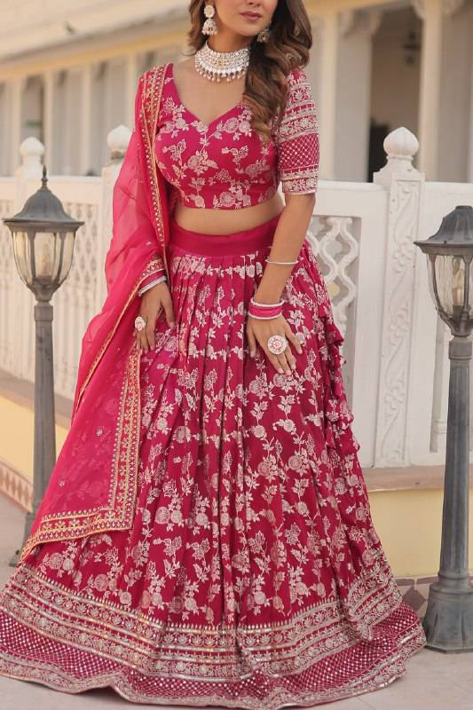 Fascinating Pure Viscous Jacquard Sequins Embroidered Lehenga Choli - INDIAN ELEGANCE