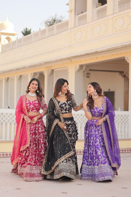 Fascinating Pure Viscous Jacquard Sequins Embroidered Lehenga Choli - INDIAN ELEGANCE