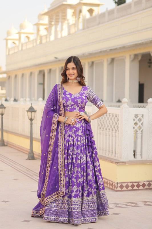 Fascinating Pure Viscous Jacquard Sequins Embroidered Lehenga Choli - INDIAN ELEGANCE