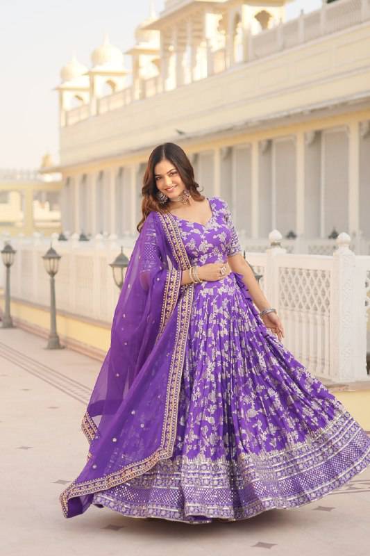 Fascinating Pure Viscous Jacquard Sequins Embroidered Lehenga Choli - INDIAN ELEGANCE