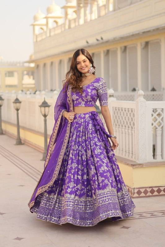 Fascinating Pure Viscous Jacquard Sequins Embroidered Lehenga Choli - INDIAN ELEGANCE