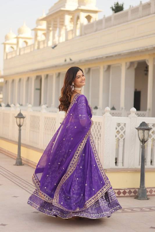Fascinating Pure Viscous Jacquard Sequins Embroidered Lehenga Choli - INDIAN ELEGANCE