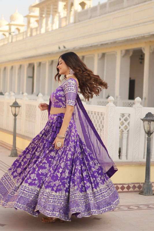 Fascinating Pure Viscous Jacquard Sequins Embroidered Lehenga Choli - INDIAN ELEGANCE