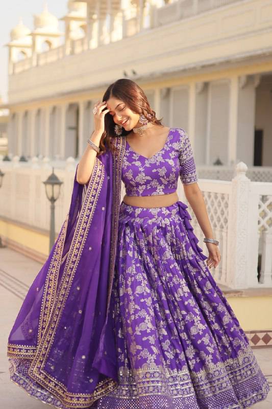 Fascinating Pure Viscous Jacquard Sequins Embroidered Lehenga Choli - INDIAN ELEGANCE