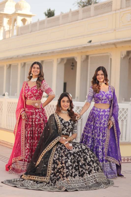 Fascinating Pure Viscous Jacquard Sequins Embroidered Lehenga Choli - INDIAN ELEGANCE