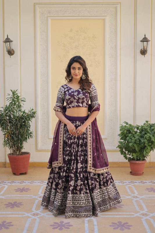 Fascinating Pure Viscous Jacquard Sequins Embroidered Lehenga Choli - INDIAN ELEGANCE