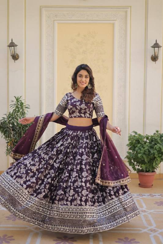 Fascinating Pure Viscous Jacquard Sequins Embroidered Lehenga Choli - INDIAN ELEGANCE