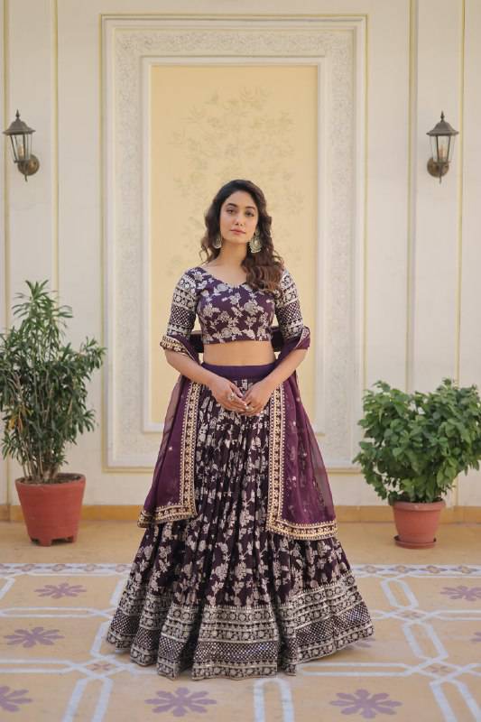 Fascinating Pure Viscous Jacquard Sequins Embroidered Lehenga Choli - INDIAN ELEGANCE