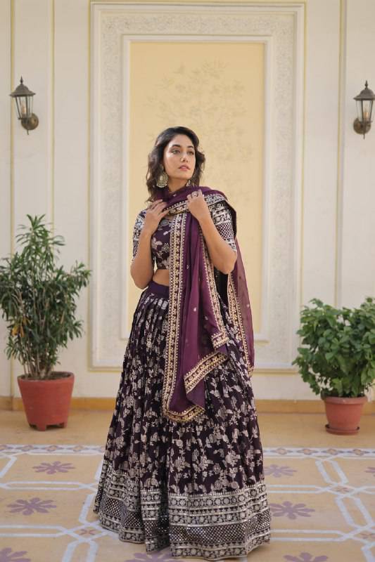 Fascinating Pure Viscous Jacquard Sequins Embroidered Lehenga Choli - INDIAN ELEGANCE