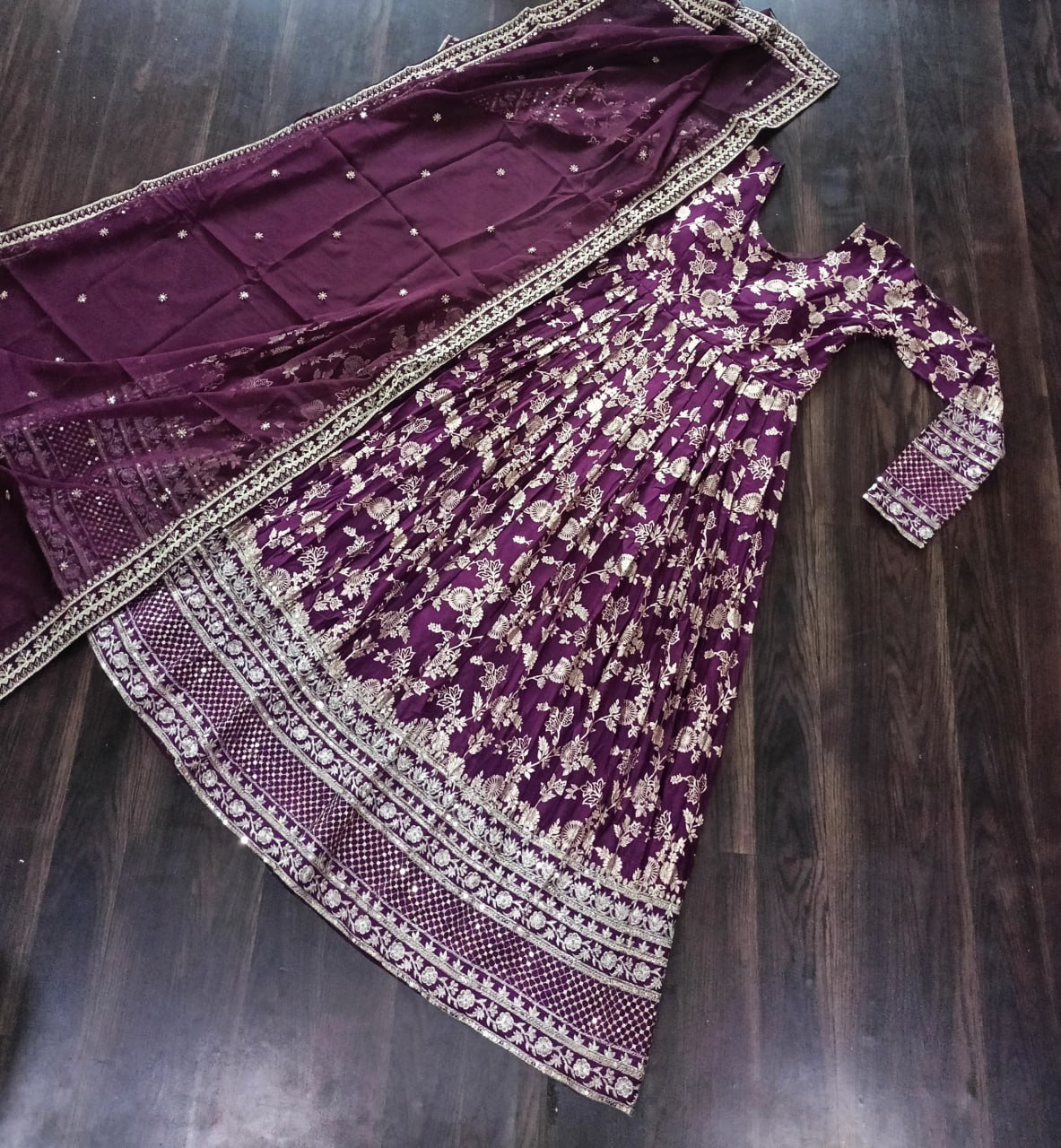 Stunning Viscous Jacquard Sequins Embroidered Designer Gown With Dupatta - INDIAN ELEGANCE