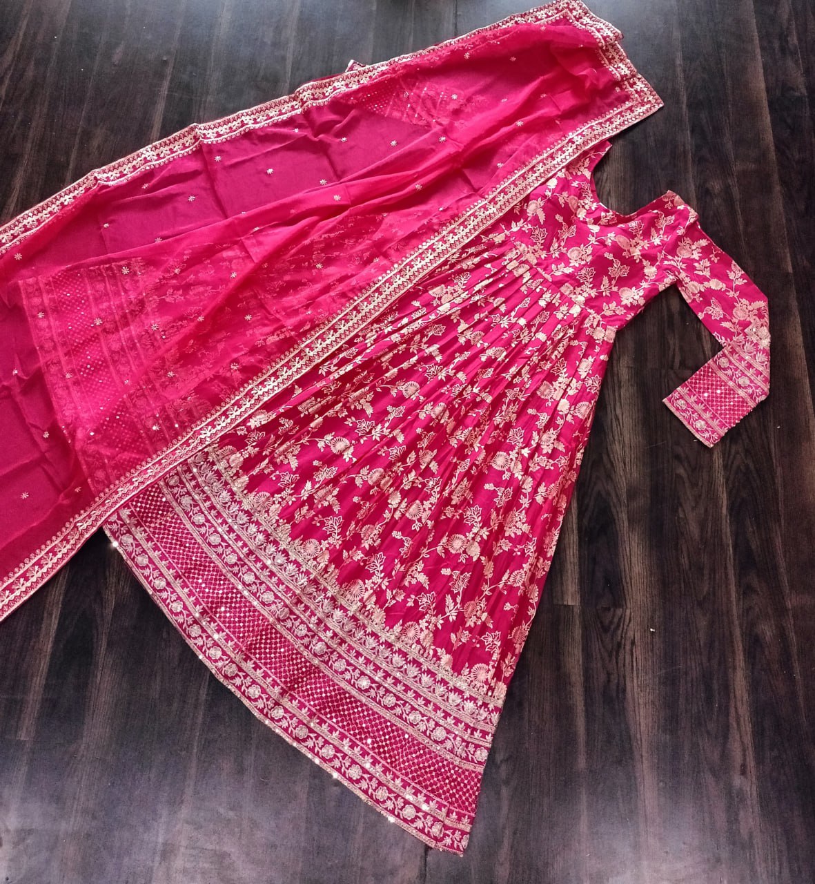 Stunning Viscous Jacquard Sequins Embroidered Designer Gown With Dupatta - INDIAN ELEGANCE