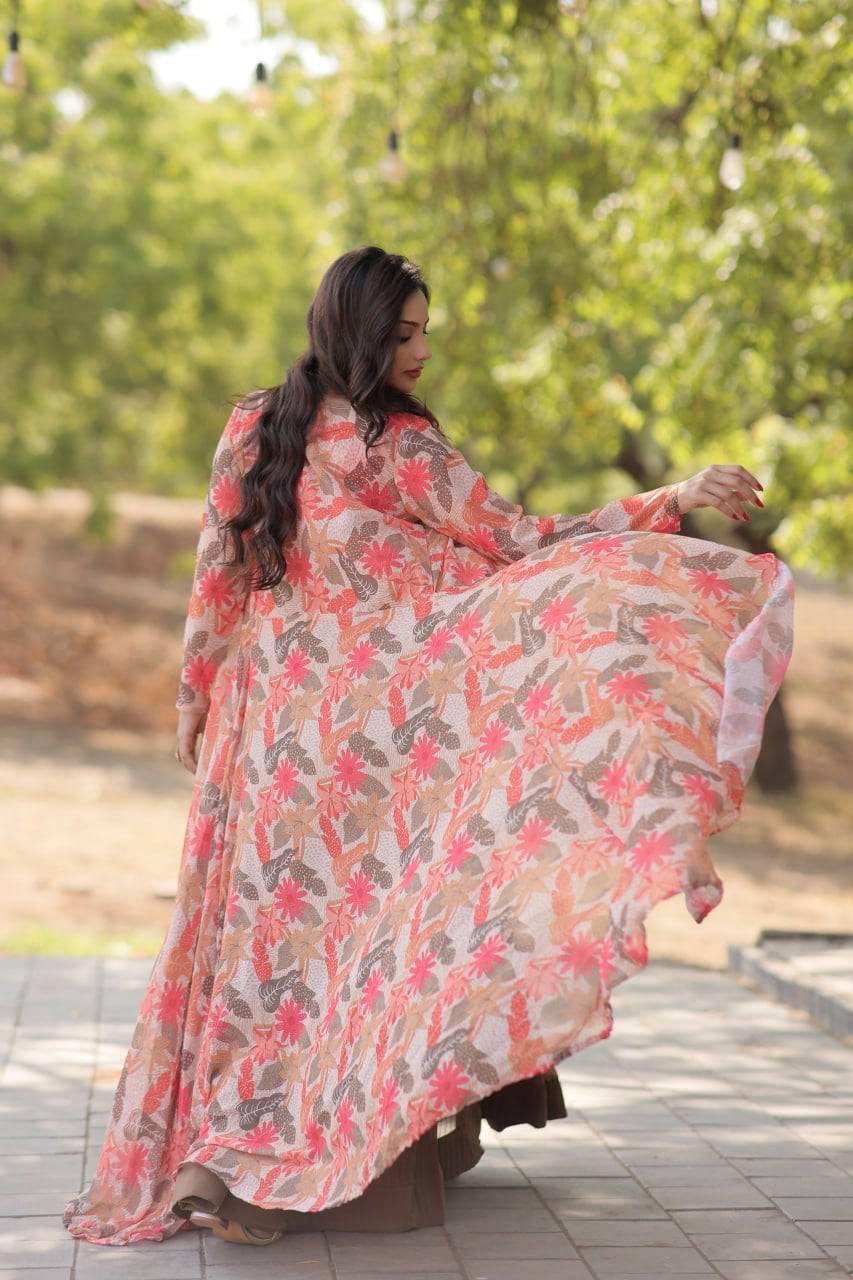 Alluring Faux Georgette Floral Printed Blouse Lehenga Shrug Set - INDIAN ELEGANCE