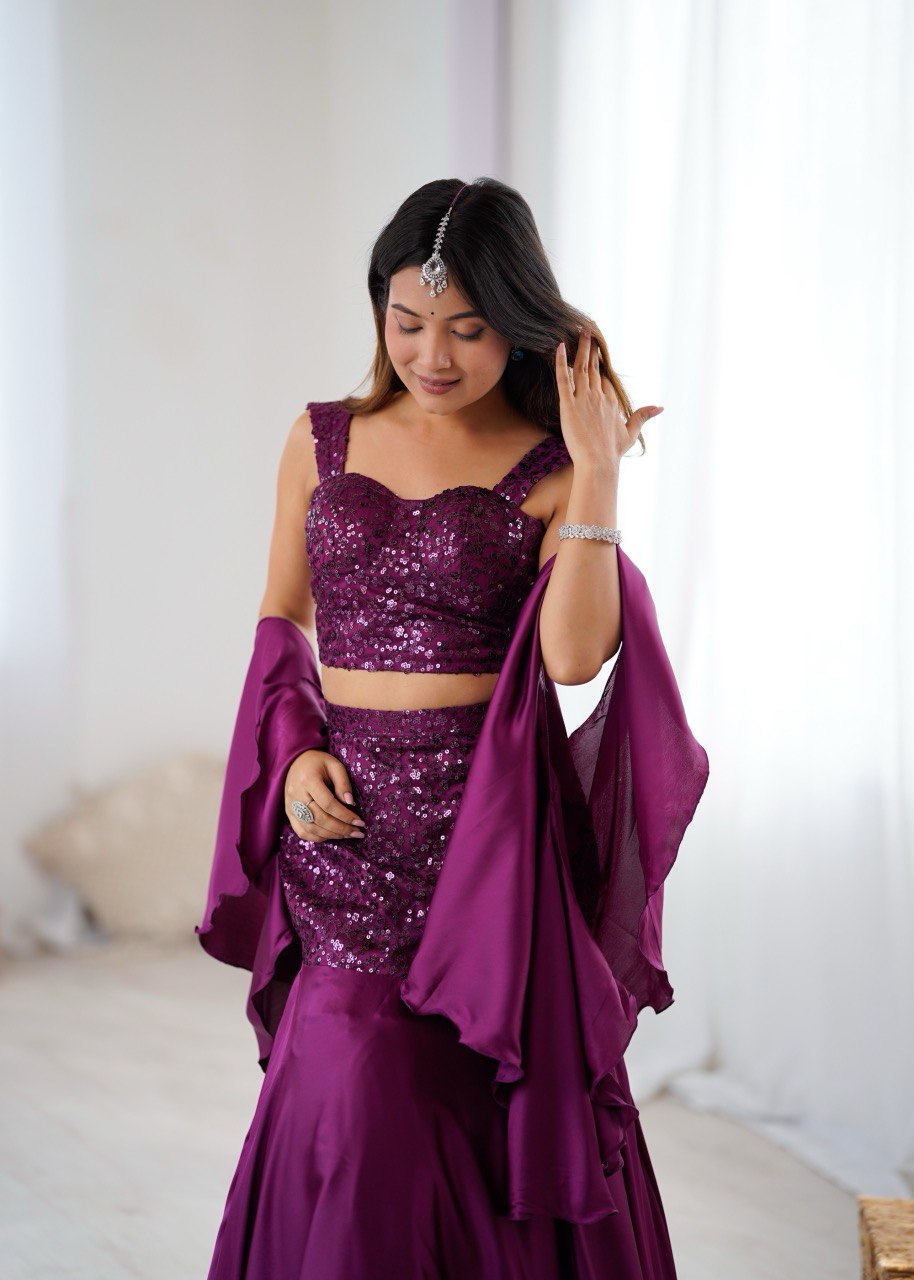 90s Bollywood style Party Wear Fishcut Stiched Lehenga Choli Set For Women