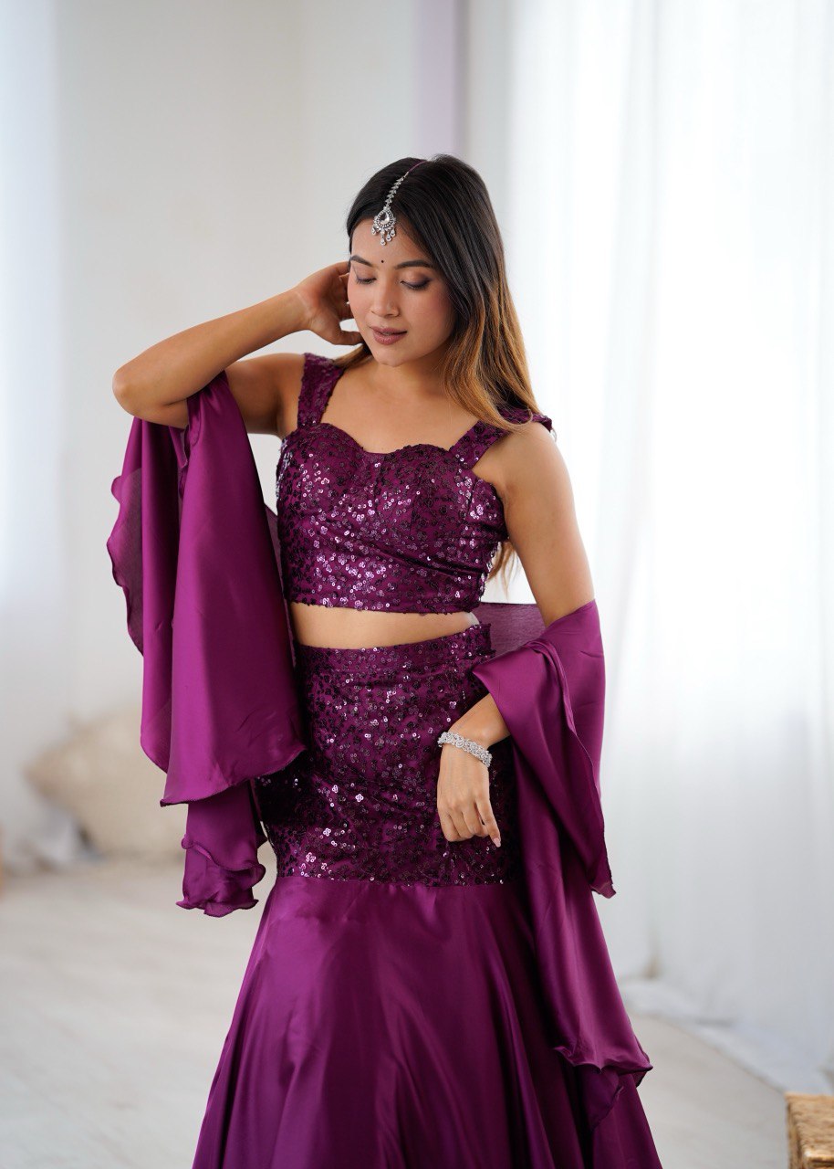 90s Bollywood style Party Wear Fishcut Stiched Lehenga Choli Set For Women