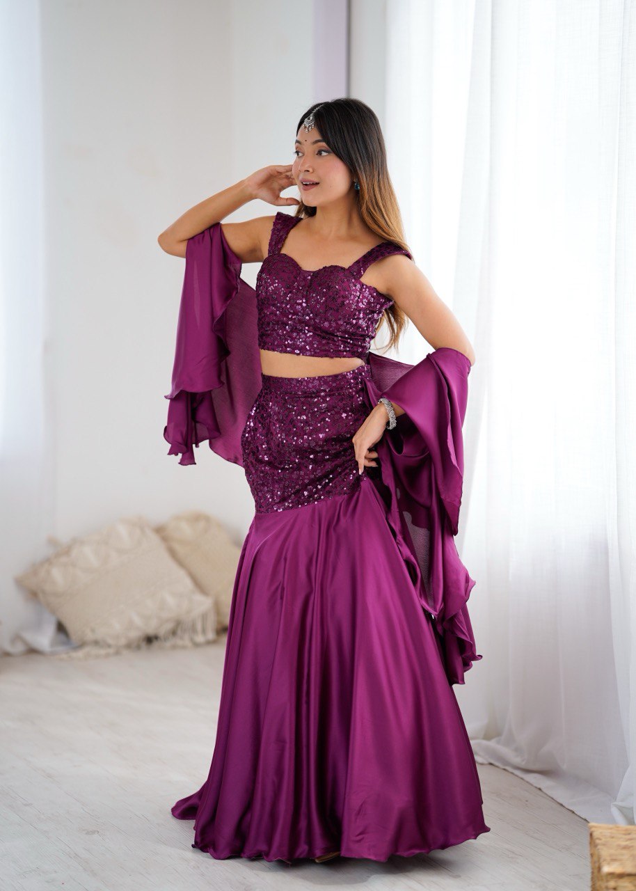90s Bollywood style Party Wear Fishcut Stiched Lehenga Choli Set For Women