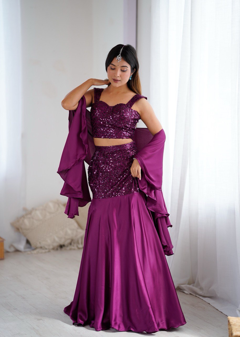 90s Bollywood style Party Wear Fishcut Stiched Lehenga Choli Set For Women
