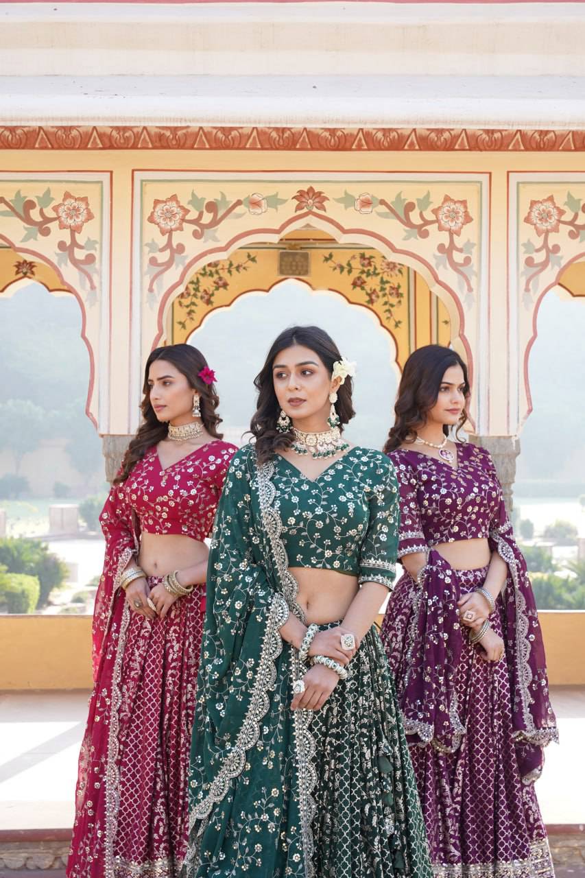 Compelling Viscous Jacquard Sequins Embroidered Lehenga Set - INDIAN ELEGANCE