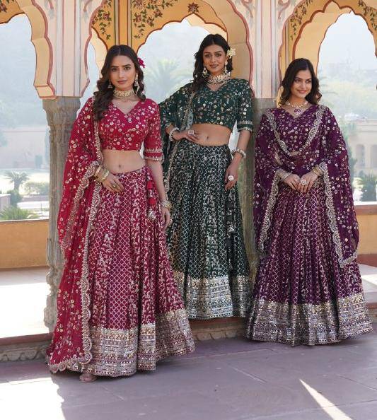 Compelling Viscous Jacquard Sequins Embroidered Lehenga Set - INDIAN ELEGANCE