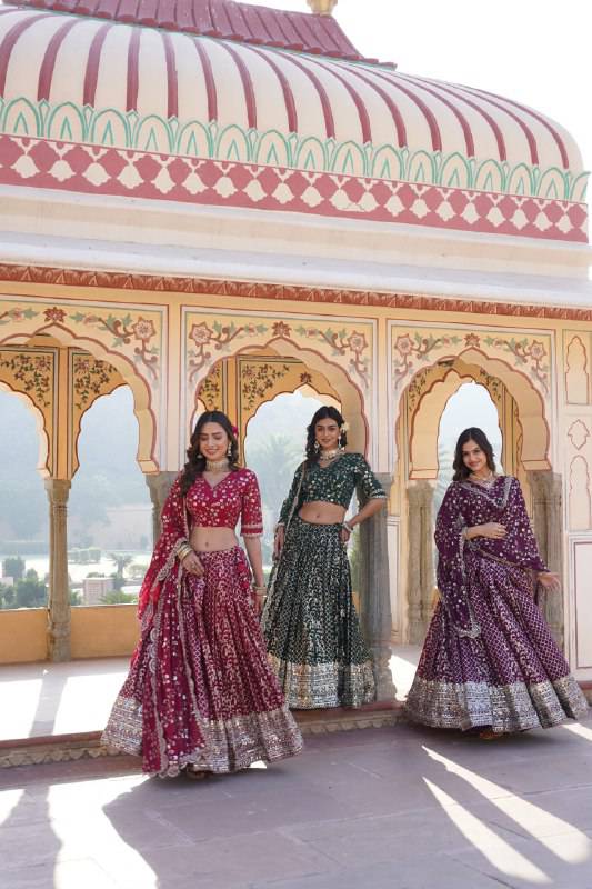 Compelling Viscous Jacquard Sequins Embroidered Lehenga Set - INDIAN ELEGANCE