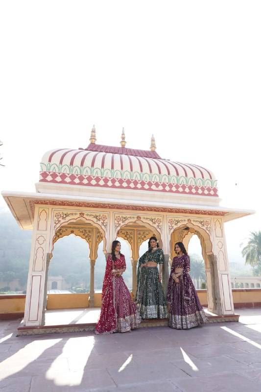 Compelling Viscous Jacquard Sequins Embroidered Lehenga Set - INDIAN ELEGANCE