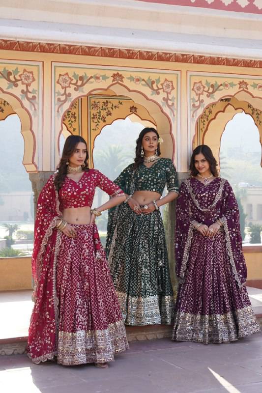 Compelling Viscous Jacquard Sequins Embroidered Lehenga Set - INDIAN ELEGANCE