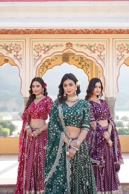 Compelling Viscous Jacquard Sequins Embroidered Lehenga Set - INDIAN ELEGANCE