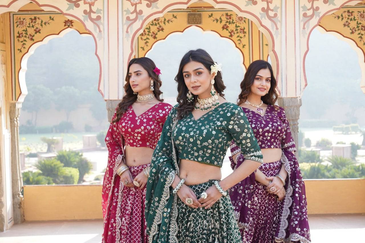 Compelling Viscous Jacquard Sequins Embroidered Lehenga Set - INDIAN ELEGANCE