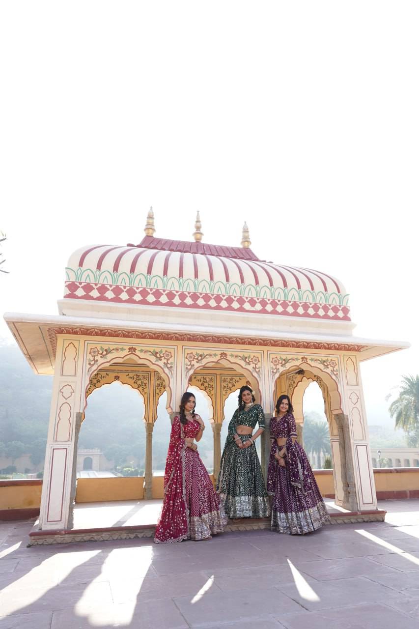 Compelling Viscous Jacquard Sequins Embroidered Lehenga Set - INDIAN ELEGANCE