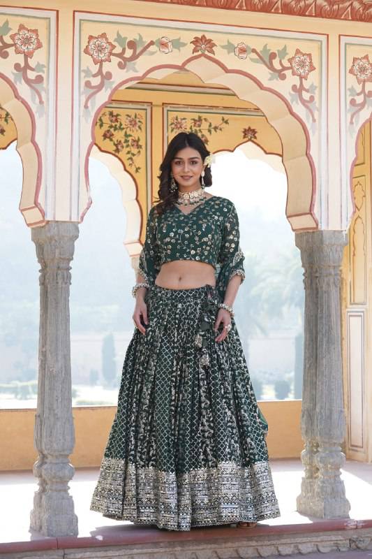 Compelling Viscous Jacquard Sequins Embroidered Lehenga Set - INDIAN ELEGANCE