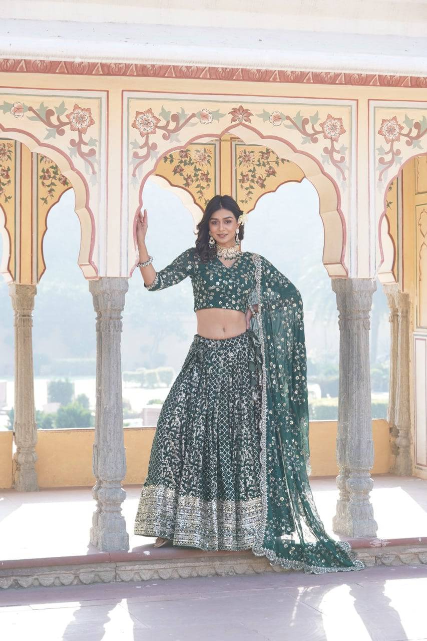 Compelling Viscous Jacquard Sequins Embroidered Lehenga Set - INDIAN ELEGANCE