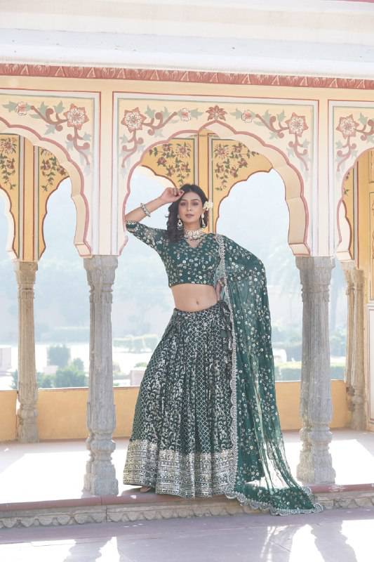 Compelling Viscous Jacquard Sequins Embroidered Lehenga Set - INDIAN ELEGANCE