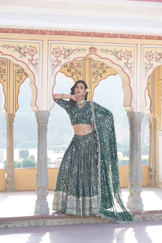Compelling Viscous Jacquard Sequins Embroidered Lehenga Set - INDIAN ELEGANCE