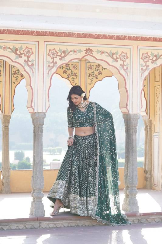 Compelling Viscous Jacquard Sequins Embroidered Lehenga Set - INDIAN ELEGANCE