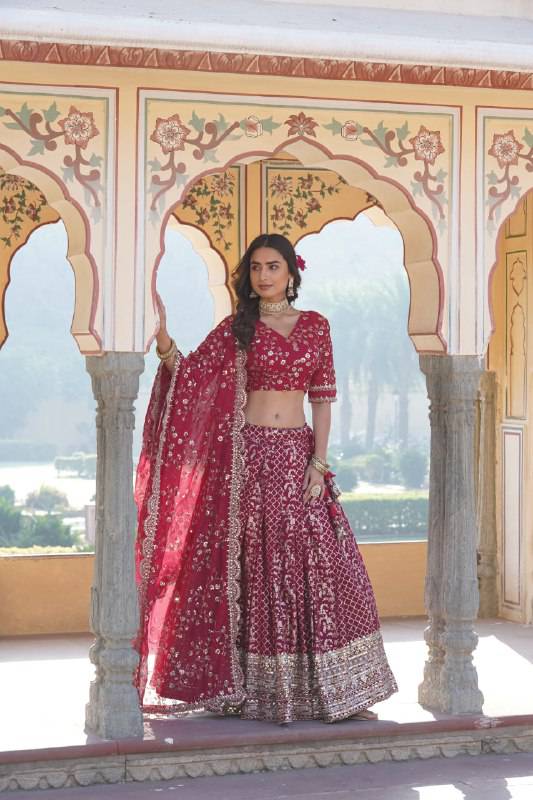 Compelling Viscous Jacquard Sequins Embroidered Lehenga Set - INDIAN ELEGANCE