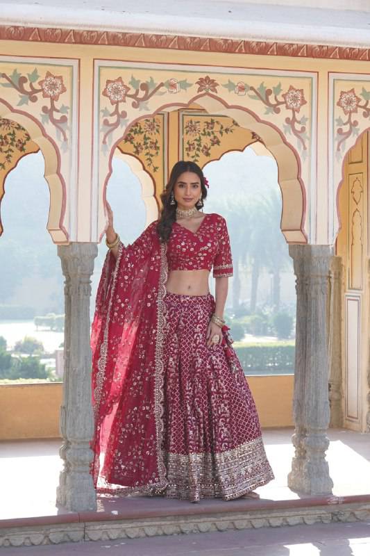 Compelling Viscous Jacquard Sequins Embroidered Lehenga Set - INDIAN ELEGANCE