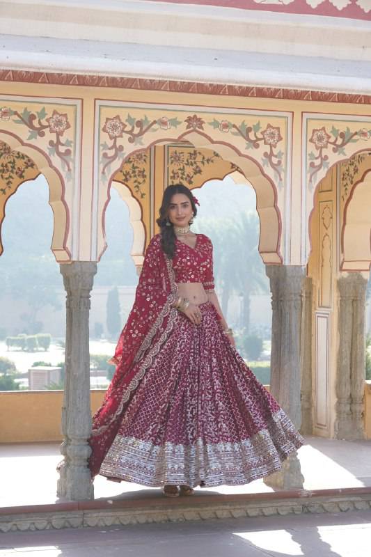 Compelling Viscous Jacquard Sequins Embroidered Lehenga Set - INDIAN ELEGANCE
